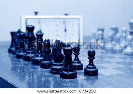 Chessmen on a table during game time