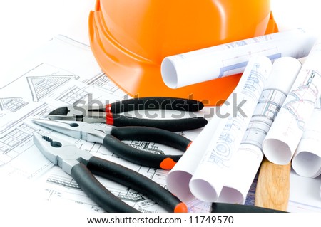 hard hat and working tools