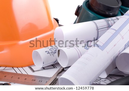 hard hat and working tools