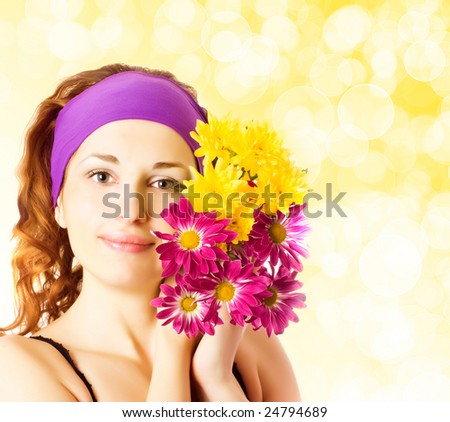 young woman face with flowers