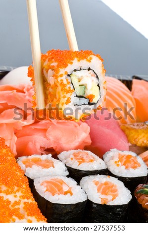 raw fresh sushi and rolls