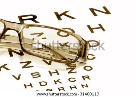 Eye glasses on a test chart