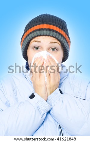Pretty woman sneeze. flu