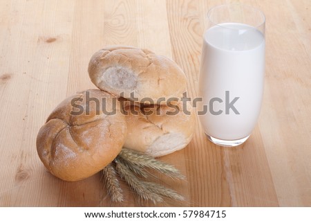 bread and milk in a glass