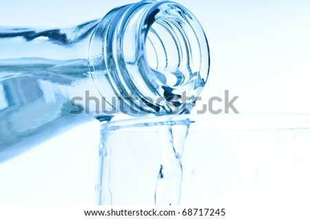 bottle pouring water into  glass