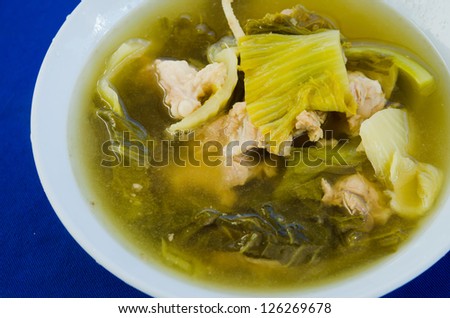 clear soup with  pork and pickled  vegetables