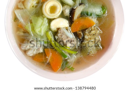 clear soup with  minced pork and vegetable