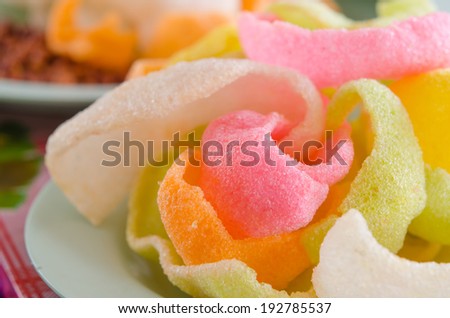 close up of crisp rice , colorful snack on dish