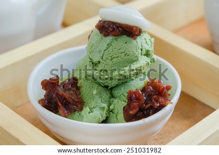 Japanese green tea ice cream and boiled red beans