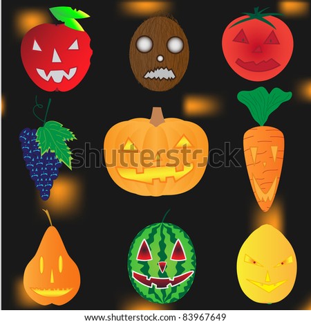 Vegetables and fruit on a holiday halloween