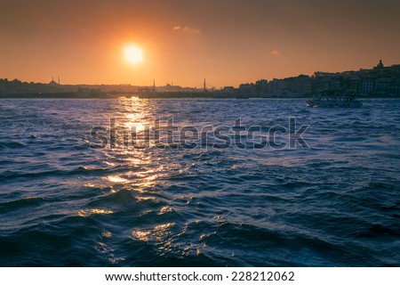 Colorful sunset above Bosporus strait in Istanbul, Turkey