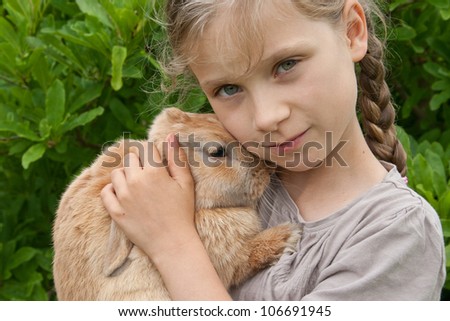 Girl with rabbit/friends/pet