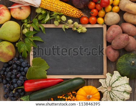 panel with frame of vegetables and fruits/harvest/autumn
