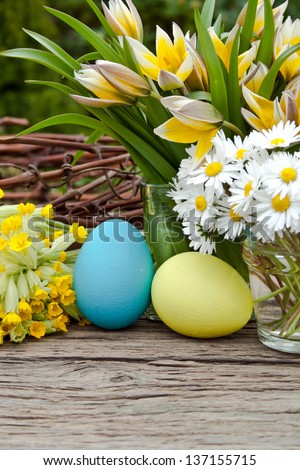 tulips, daisies and easter eggs/easter/ flowers