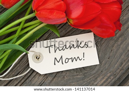 red tulips, gorse and mothers day card/tulips/mothers day