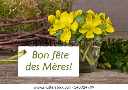 yellow flowers, twigs and Mother`s day card/Mother`s day card/flowers