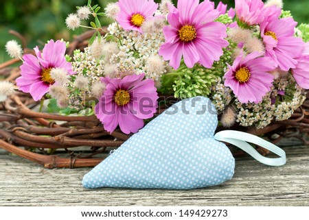 pink flowers with heart/heart/flowers