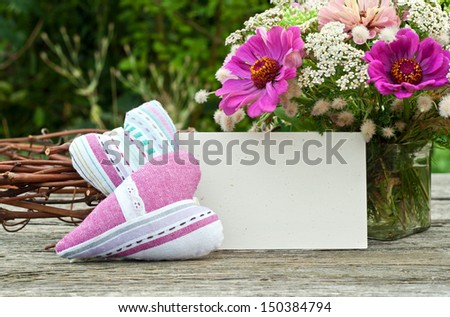 pink flowers, card and two heart/summer/flowers