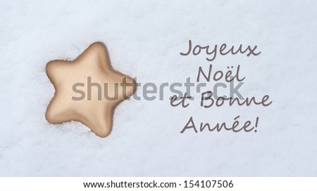 christmas card with golden star/Merry Christmas and a happy new year/french