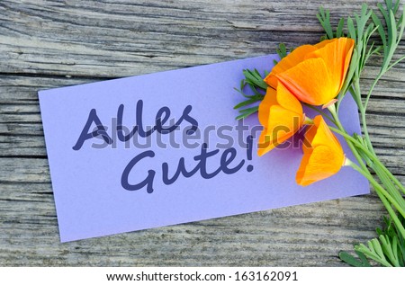 Poppy and violet card with lettering All the best/All the best/german