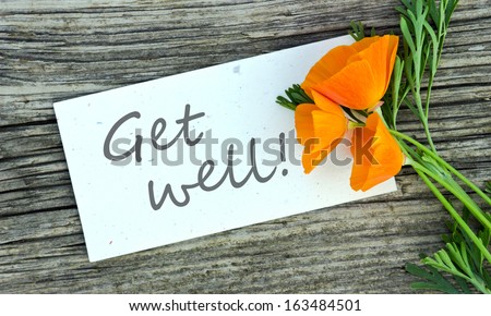 white card with poppy/Get well/english