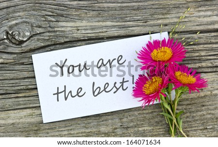 White card with lettering you are the best/you are the best/english