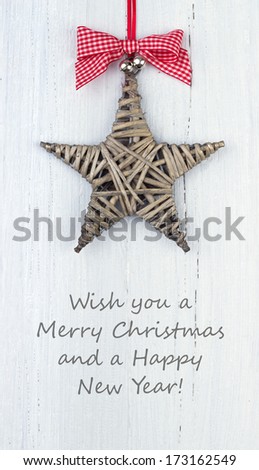 Christmas card with star/merry christmas and a happy new year/english