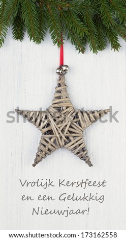 Christmas card with star/merry christmas and a happy new year/dutch