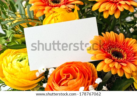 bouquet with gerbera  and buttercups with card/flowers/card