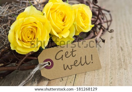 card  with yellow roses/get well/english