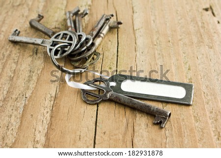 bunch of keys and label on  board/bunch of keys/keys