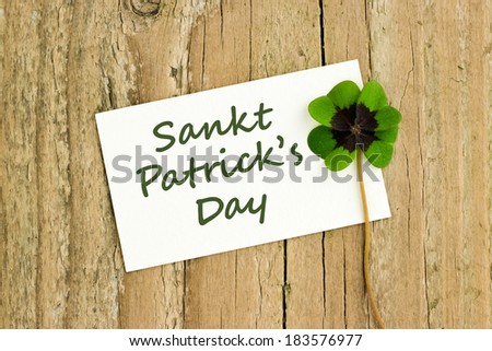 St. Patrick`s day card with leafed clover/St. Patrick`s day/english