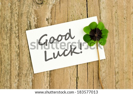 card with leafed clover/good luck/english