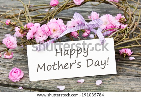 Mother`s day card with Pink blossoms/Happy Mother`s Day/english