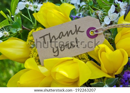 english card with yellow tulips/thank you/english