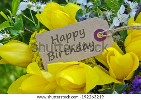 english birthday card with yellow tulips/Happy Birthday/english