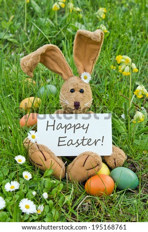 english easter card with Easter bunny and easter eggs/Happy Easter/english
