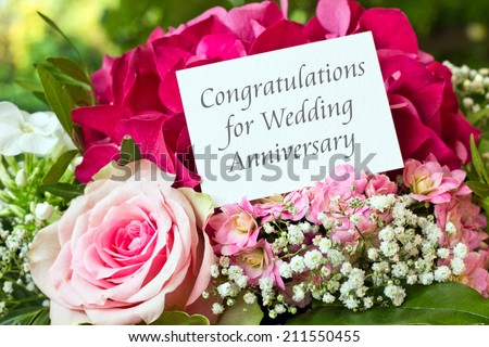 english Wedding Anniversary Card with pink flowers/Congratulations for Wedding Anniversary/english