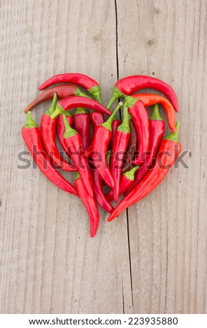 heart shape with red pepper on board/spices/red pepper