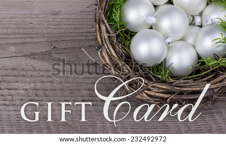 english gift card with white christmas balls/gift card/english