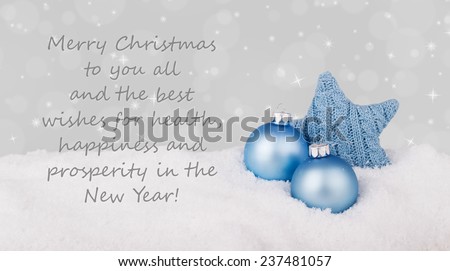 english Christmas card with blue christmas star/Best wishes for Christmas and a happy New Year/english