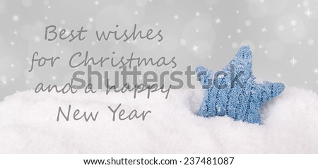 english Christmas card with blue christmas star/Best wishes for Christmas and a happy New Year/english