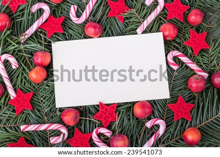 Pine green, candy Canes, apples, stars and card/christmas/candy Canes