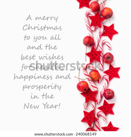 english Christmas card with candy Canes and apples/A Merry Christmas to you all and the best wishes for health, happiness and prosperity in the New Year/english