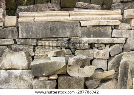 stacked remains of ancient buildings in the Roman Forum / Ancient stones / stone