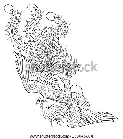 phoenix chinese style on white background from illustrator for coloring