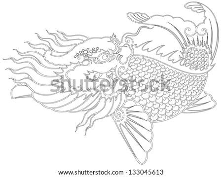 dragon fish chinese style painting from illustrator, picture for coloring