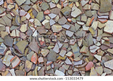many pieces of broken earthen jars
