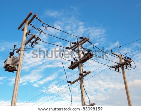 electric line on blue sky background