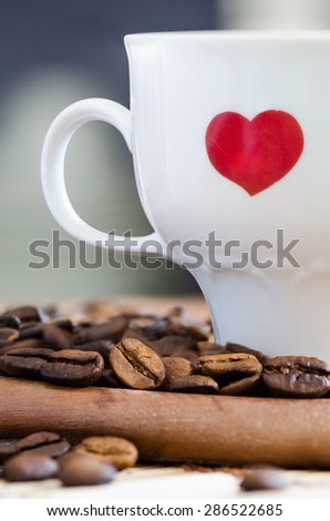I Love Coffee - Cup with Hart and Coffee Beans on Plate